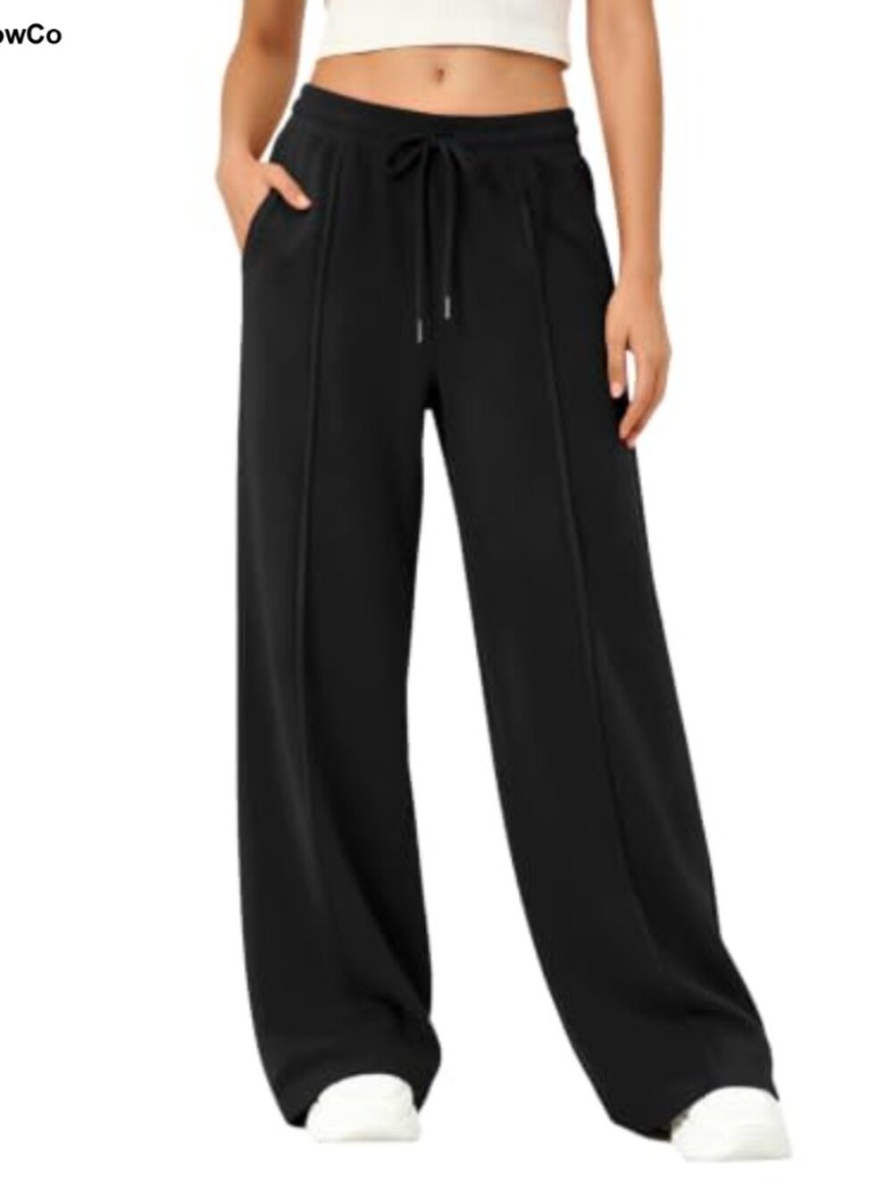 Wide Leg Sweatpants Cotton Polyester High Rise Drawstring Women Active Pants